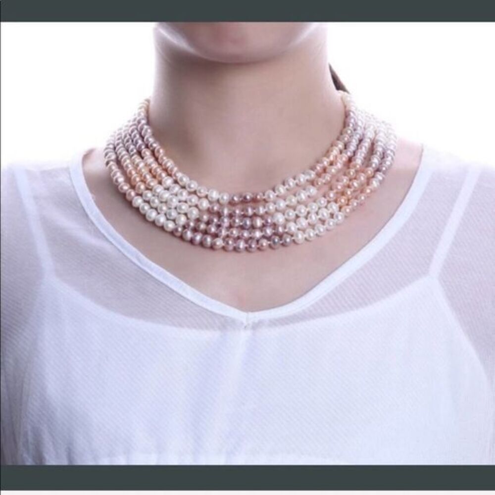 Natural Pearl multi strand necklace in pink